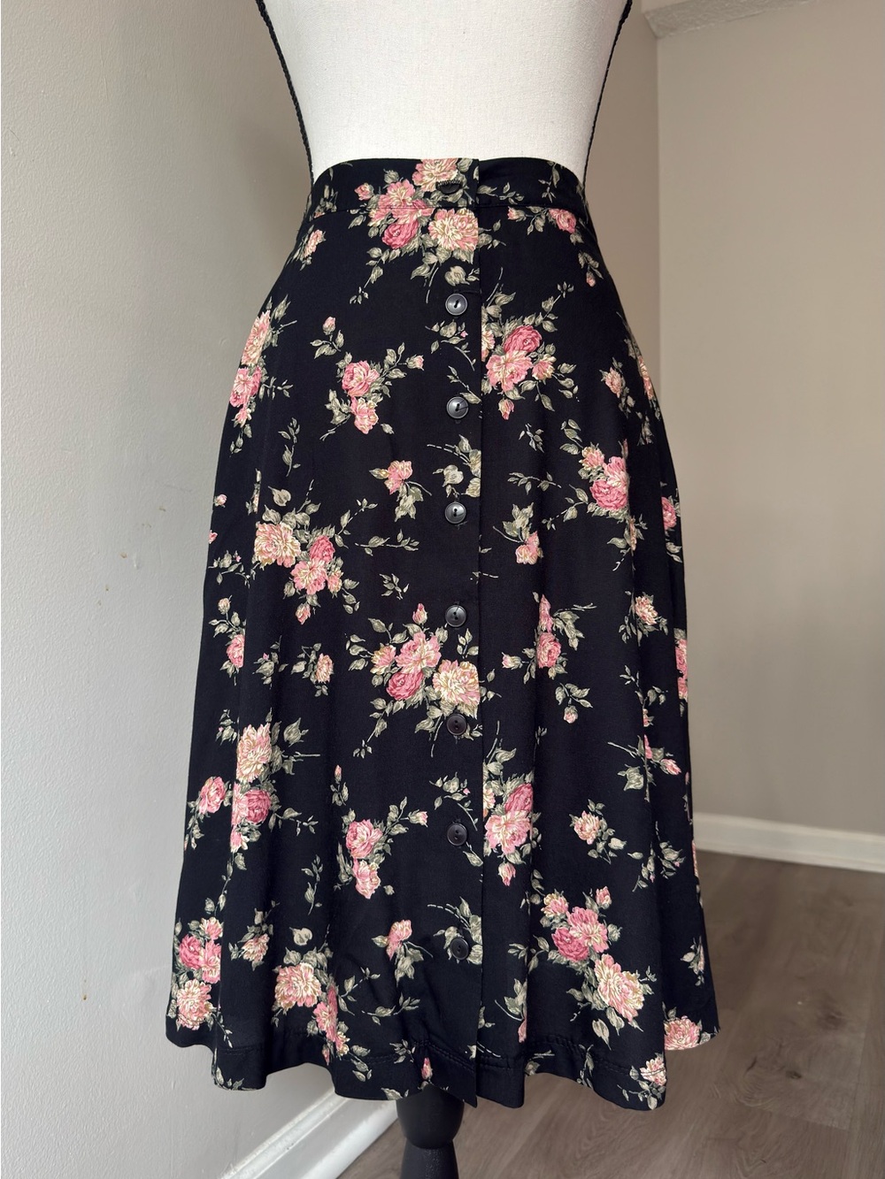Vintage Blair Boutique Floral Rayon Button Front Skirt Circa 1988 1993 Size S
